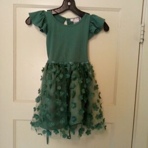 Elegant Green Girls Formal Dress With Lace & 3D Floral Design 5t